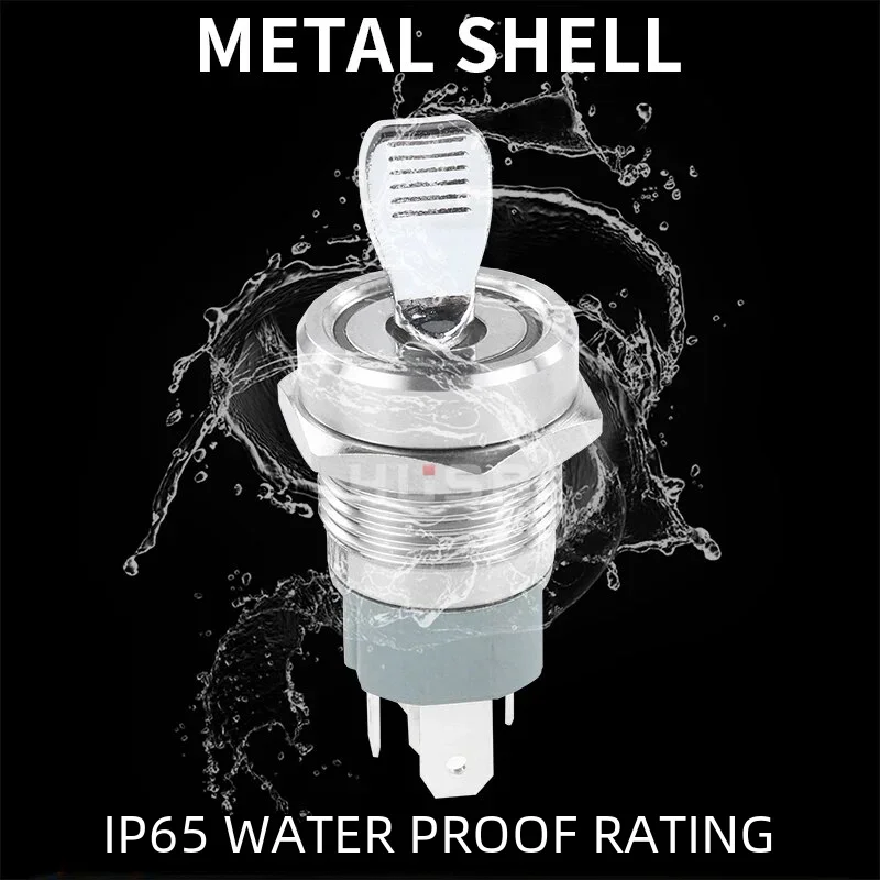 16MM Self-locking ON-OFF Slide Power High Current Metal Toggle Switch Waterproof Push Button 2 Positions 1NO1NC Illuminated Led