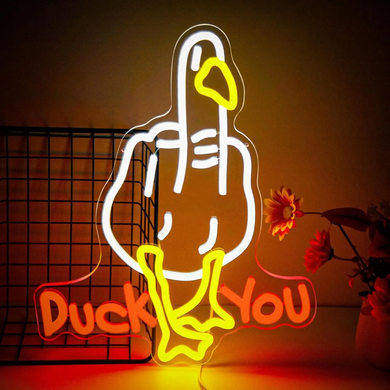 Duck You Neon Sign LED Wall Art USB Powered Acrylic Funny Middle Finger Glow Lamp Humor Game Room Man Cave Bar Party Decor