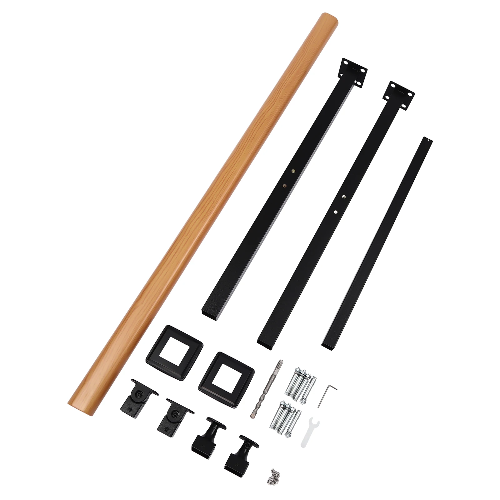 3-Step Outdoor Stair Handrail Carbon Steel 600lb Capacity - Black/Log Color Safety Railing