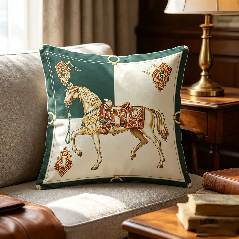 Vintage Horse Throw Pillow Cover Retro Royal Equestrian Cushion Case Luxury Decorative Pillowcase 45x45cm For Sofa Home Decor