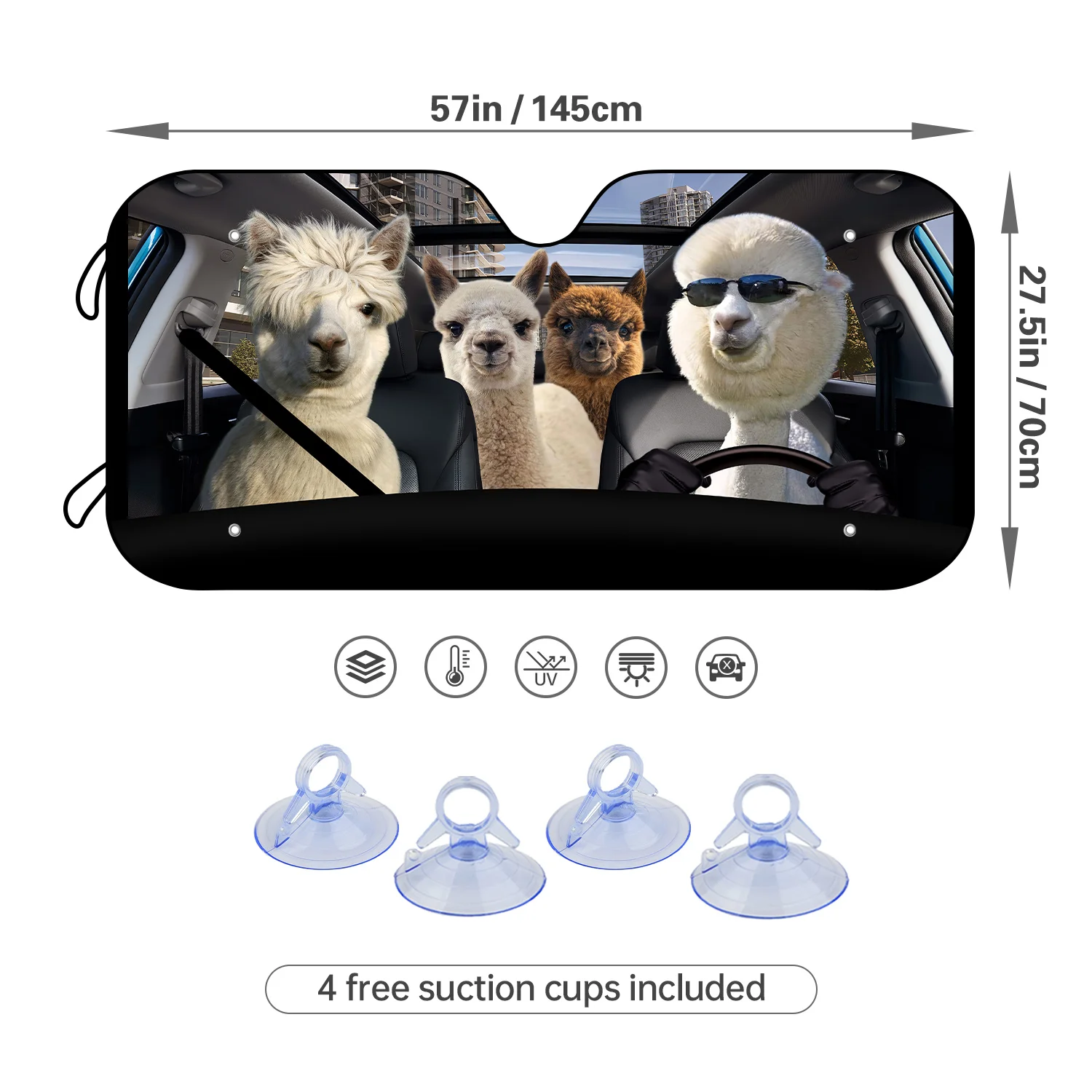 1pc Car Windshield Sunshade Stay Cool Funny Animal Sheep Straps 4 Free Suction Cups Foldable UV Visor Protective Sunshade Keep V