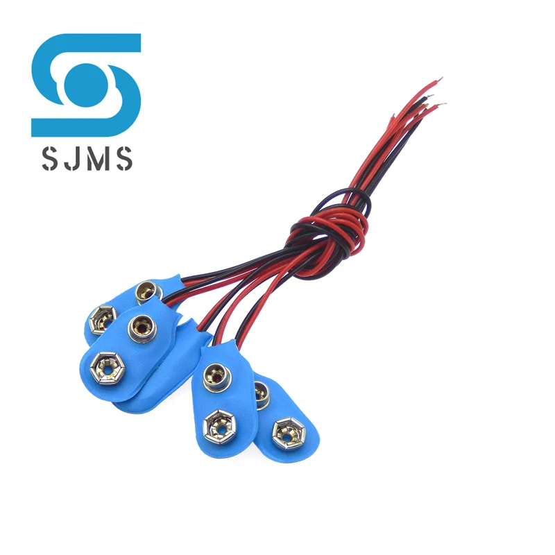 5Pcs 9V Battery Snap Connector clip Lead Wires holder I type Black Red Cable Connectors 15CM for Arduino DIY Blue