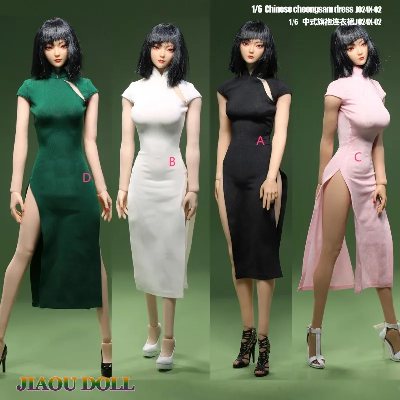 JO24X-02 1/6 escala soldado feminino novo chinês qipao fenda saia longa brinquedos modelo de roupas caber 12 ''ph figuras de ação corpo bonecas