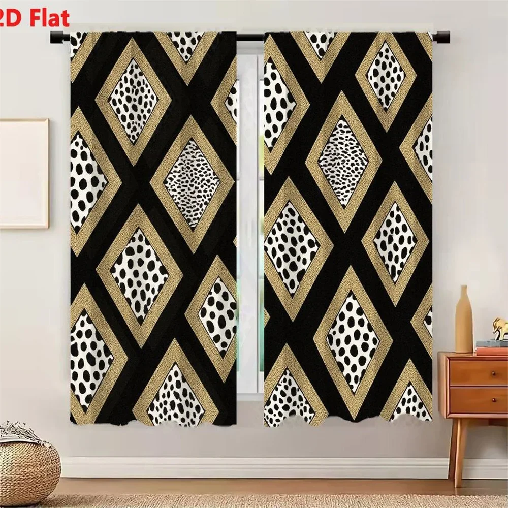Modern Geometric Black Gold Pattern Living Room Curtains 50 Percent Light Filtering Home Decor Drapes