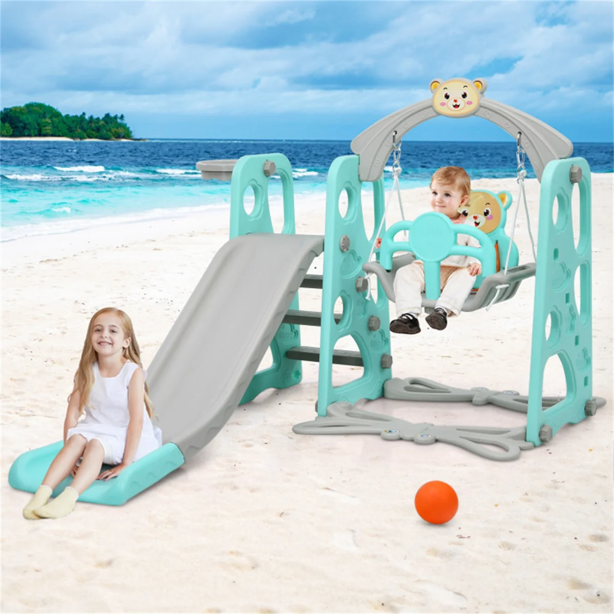 Criança Swing e Slide Set, Kids Slide com Climber,Baby Playground Set, 4 em 1