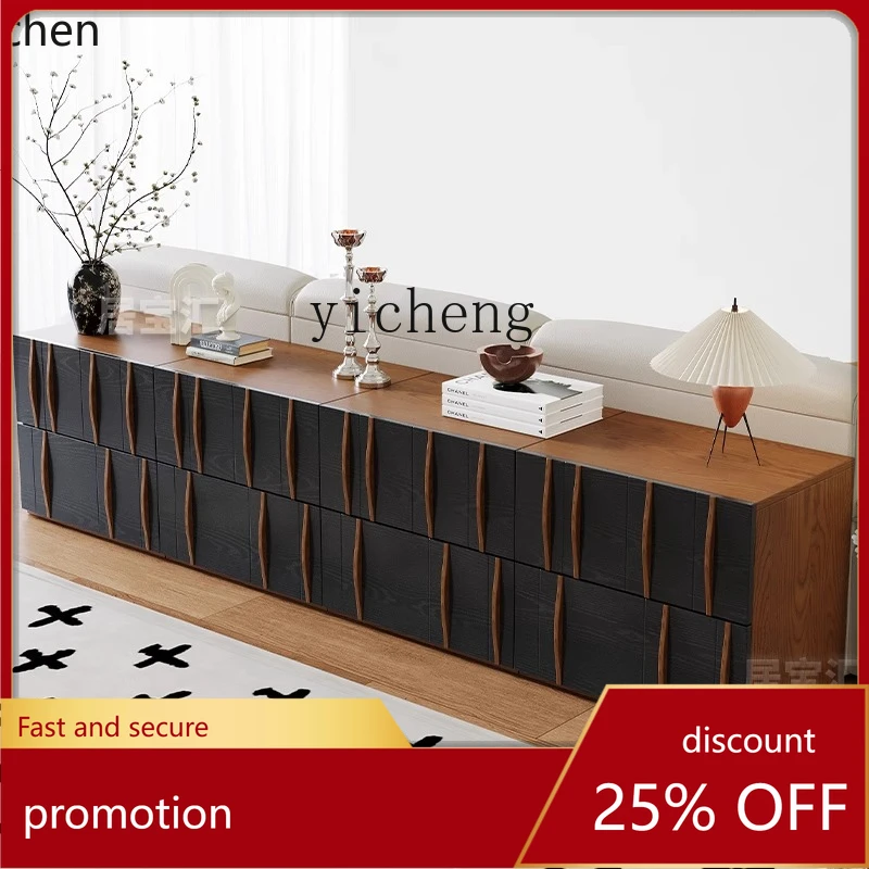 HXL bedside table retro simple small apartment solid wood black combination floor bedroom bedside storage side cabinet