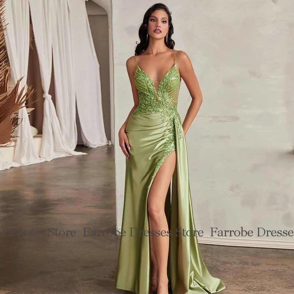 فساتين سهرة مثيرة من الساتان غمد/عمود فستان للحفلات الراقصة وردي وردي سباغيتي حزام دانتيل مطوي ثنيات سبليت فستان الحفلات طويل 2025