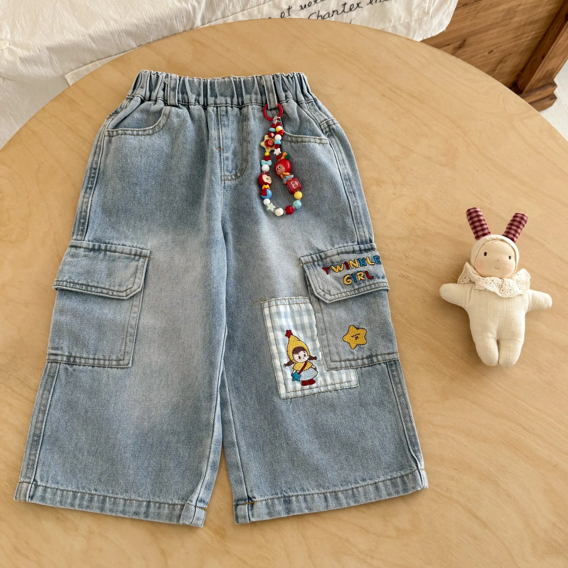 Fashion Embroidery Girl Baby Jeans Spring Autumn Long Denim Pants Kids Children Birthday Casual Clothes Korea Trousers