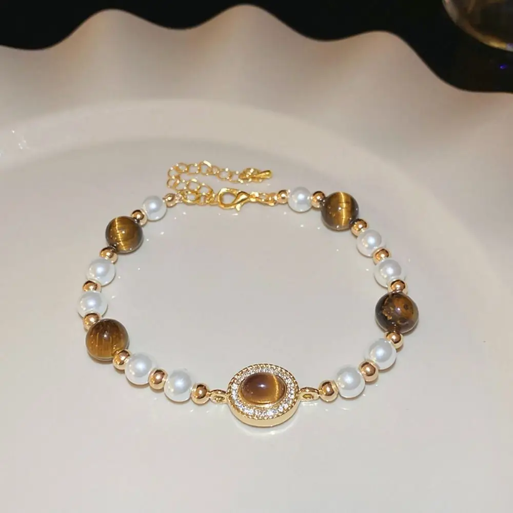 

Maillard Style Retro Pearl Bracelet Stainless Steel Minority Design Tiger Eye Stone Bracelet Jewelry Accessories Bead