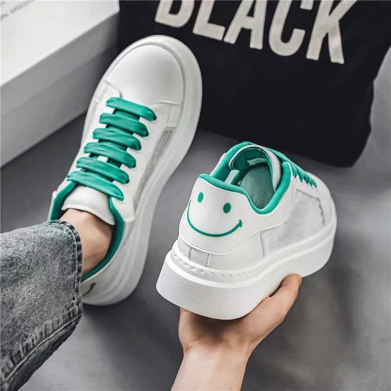 

Original men's sneakers Design smile Hollowing out Mesh Fashion casual sneakers Breathable lightweight Summer White Shoes 2024