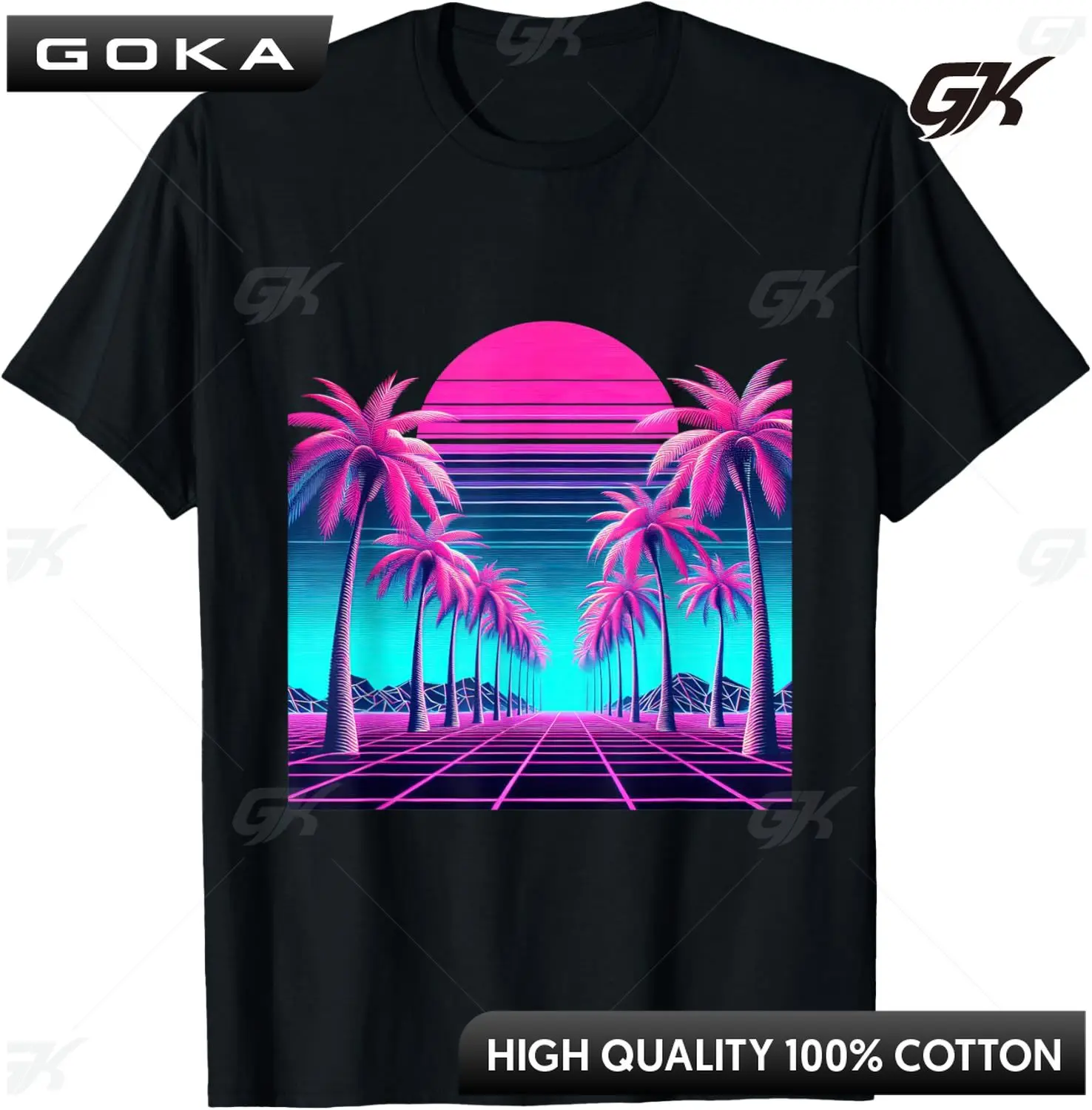 

Retro 80s Vaporwave Aesthetic Palm Trees Sunset Art Printed Graphic T-Shirt Round Short Sleeved Tops Comfortable ropa de hombre