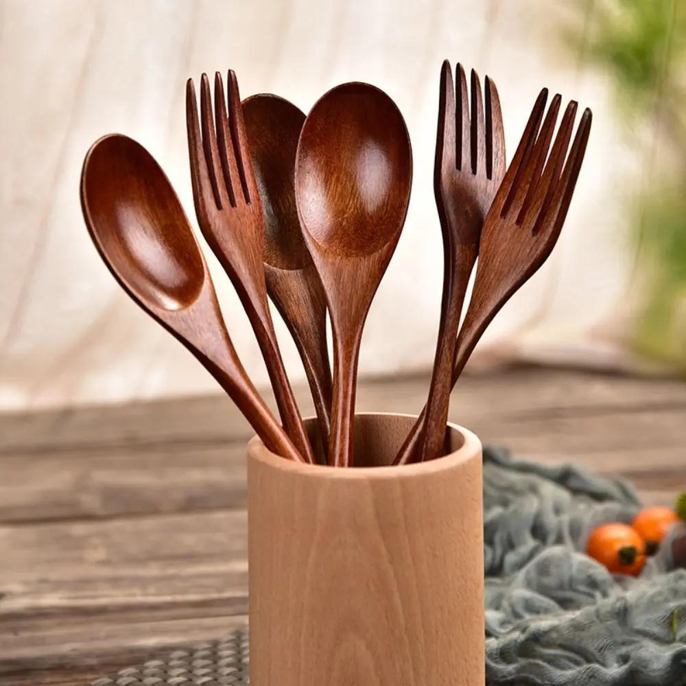 High Quality Natural Wooden Spoon Handmade Wooden Fork Utensil Cereal Fork Kitchen Accessories