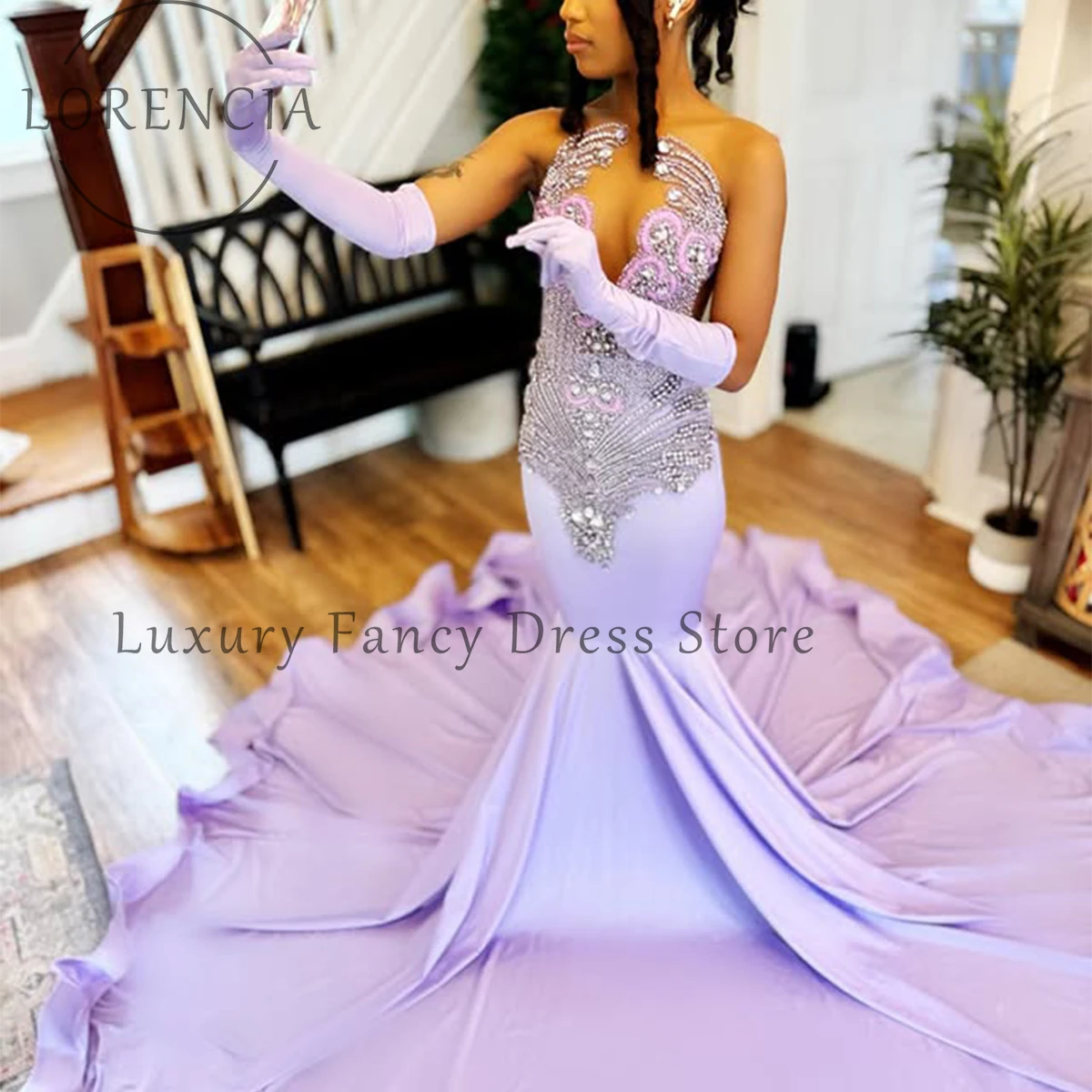 เซ็กซี่ Rhinestone ชุดราตรีสําหรับผู้หญิง 2025 Mermaid Sparkly ชุดราตรีชุดที่กําหนดเองแขนยาว vestidos de Fiesta