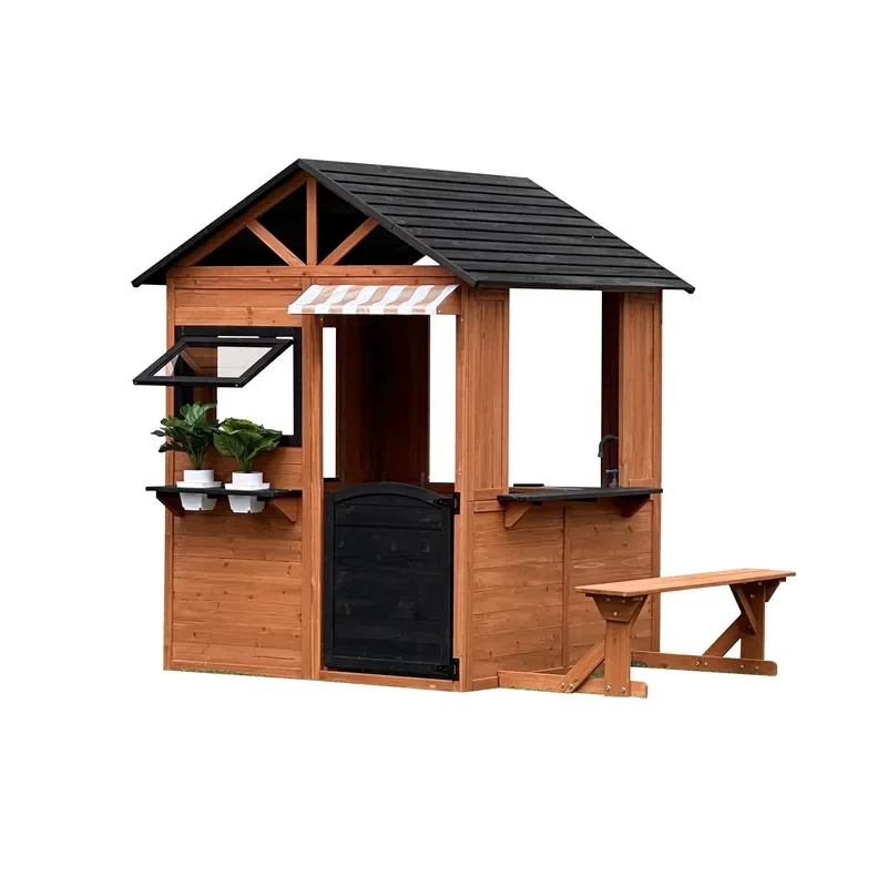 Wooden Dollhouse for Kids Four Seasons Playhouse with Doors Windows Flower Pots Boxes Children Furniture Toy House Gift Kids