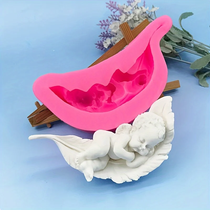 1 Piece, 3D Angel Baby Sleeping on Feathers, Silicone Mold Decoration, Candle Handmade Soap Mold, Drip Mold