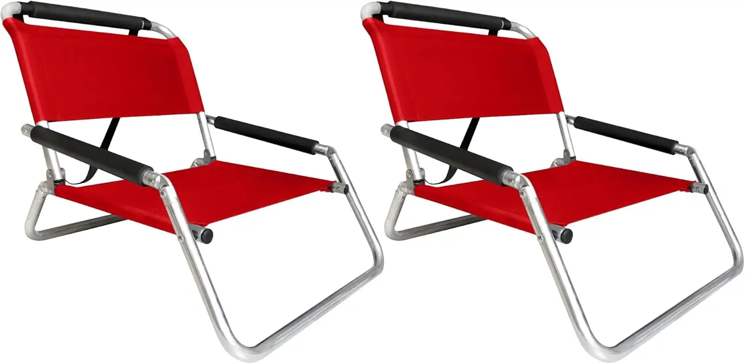 

2 Pack of Lightweight Water Resistant Beach Chairs with Shoulder Strap and Slip Pocket - Folds Thin (Lehua Red)
