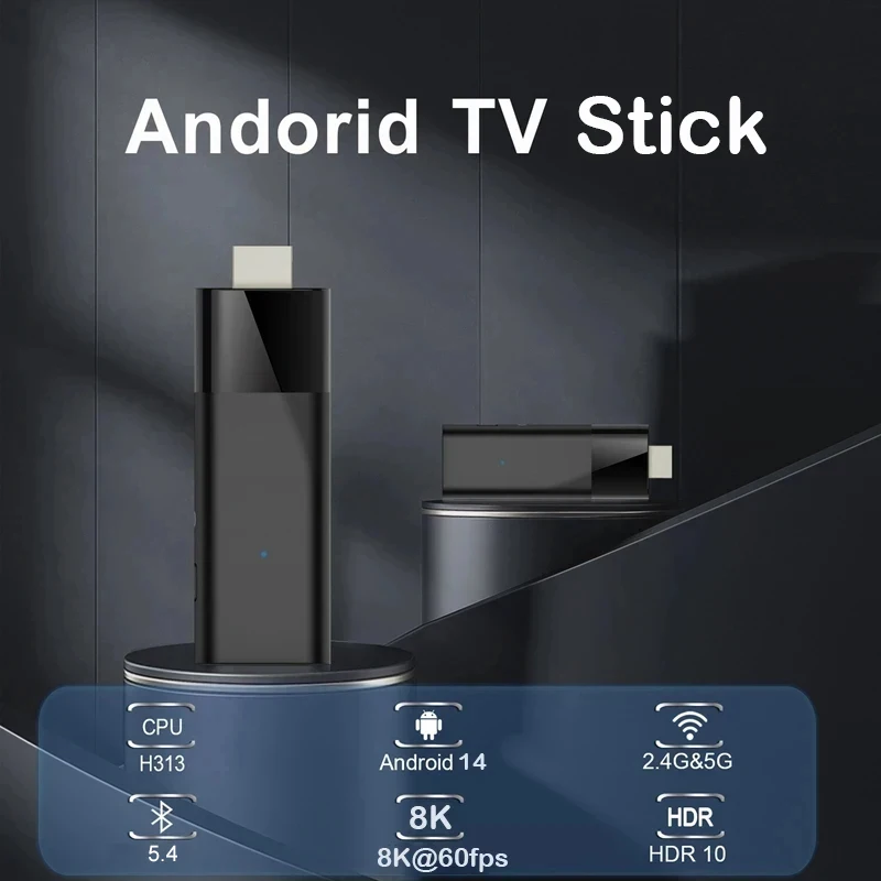 Q12 Ultra HD 8K Android TV H313 رباعي النواة 2.4/5G Dual Wifi Bluetooth 5.4 8GB RAM 128GB ROM صوت عن بعد Android 14.0 TV Stick Box