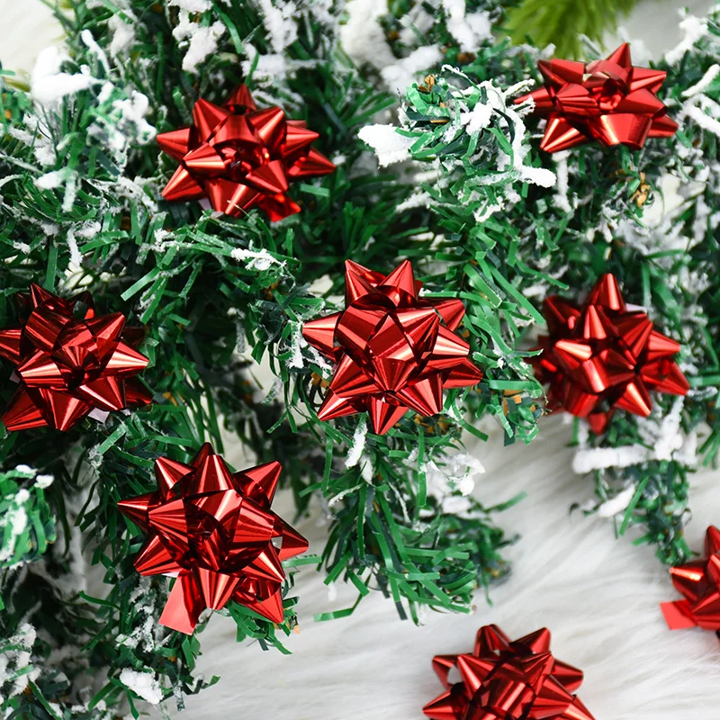 100Pcs 4cm Christmas Gift Bow Colorful Star Bows For Present Packaging Self-adhesive Ribbon Birthday Wedding Xmas Gift DIY Decor
