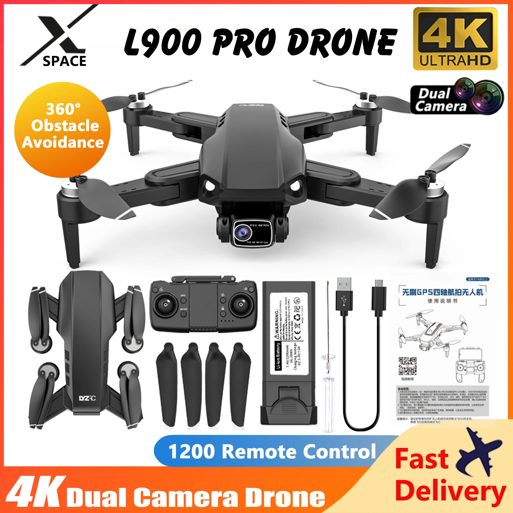 

Drone L900 Pro GPS 4K HD Professional Rc Distance 1200m Dron 5G GPS Ultra HD Video Recording Drone Helicopter Quadcopter Kids