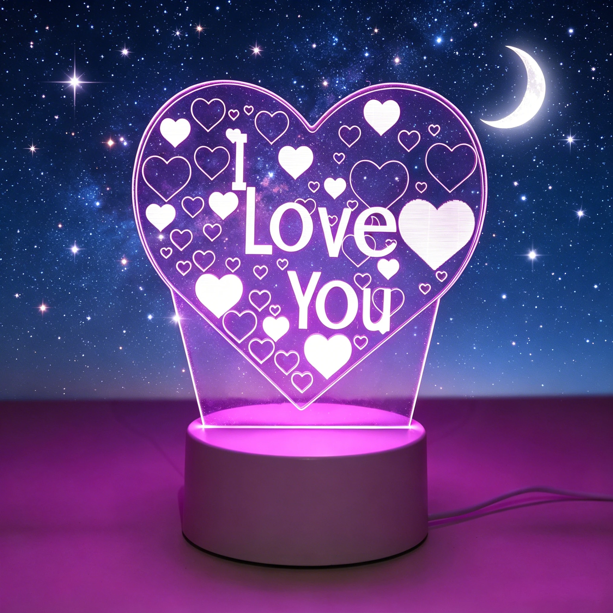 1pcPink‑Glow Heart I Love You Acrylic 3D Night Light, USB Plug‑in Decorative LED Ambient Lamp, Ideal for Gifts & Home Decoration