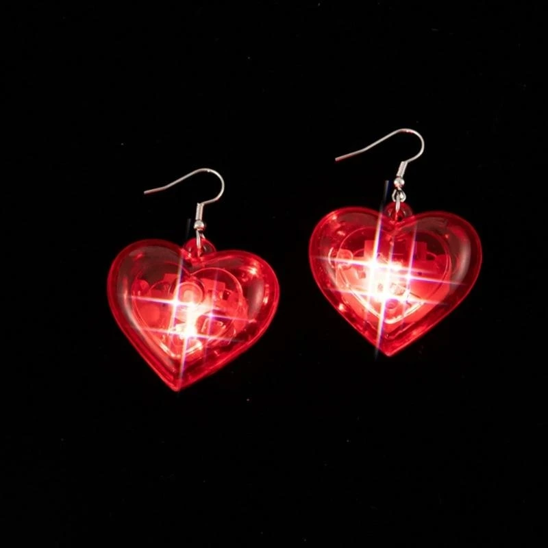 91AC Light Up Love Heart Drop Earring Fashion Heart LED Lights Dangle Hook Earrings