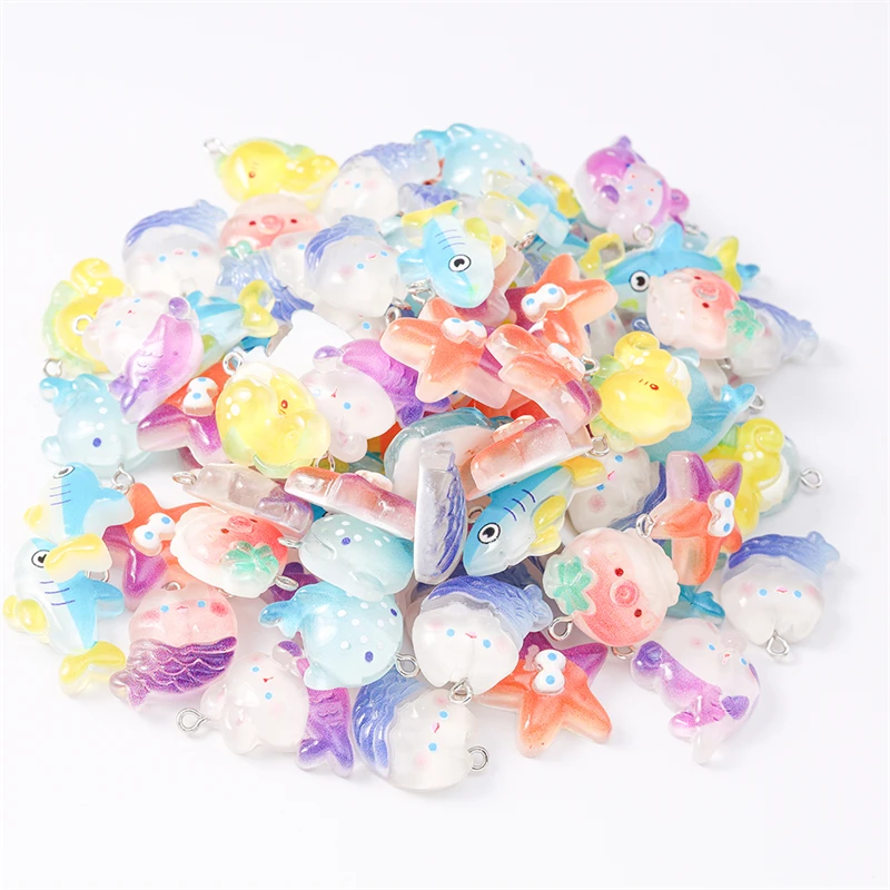 Duarte 20 قطعة/الوحدة مزيج الكرتون الراتنج الحياة البحرية نجم البحر الأسماك Charms المعلقات لصنع المجوهرات DIY إسقاط أقراط القلائد هدية #6