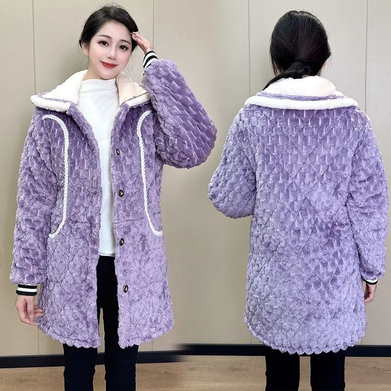 2023 New Women Cotton Coat Work Clothes Plus Fleece Thick Long Parkas Long Sleeve Zip Outwear Hooded Kitchen Apron Overalls