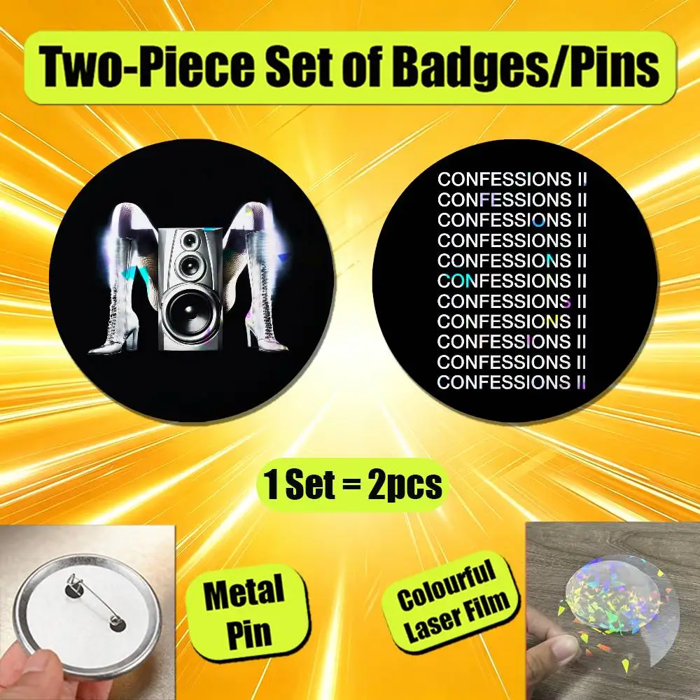 For Madonna Confessions II 2 Badge Pin Insignia 2 Pcs Set Round Button Emblem Laser Film Clothes 32mm Custom