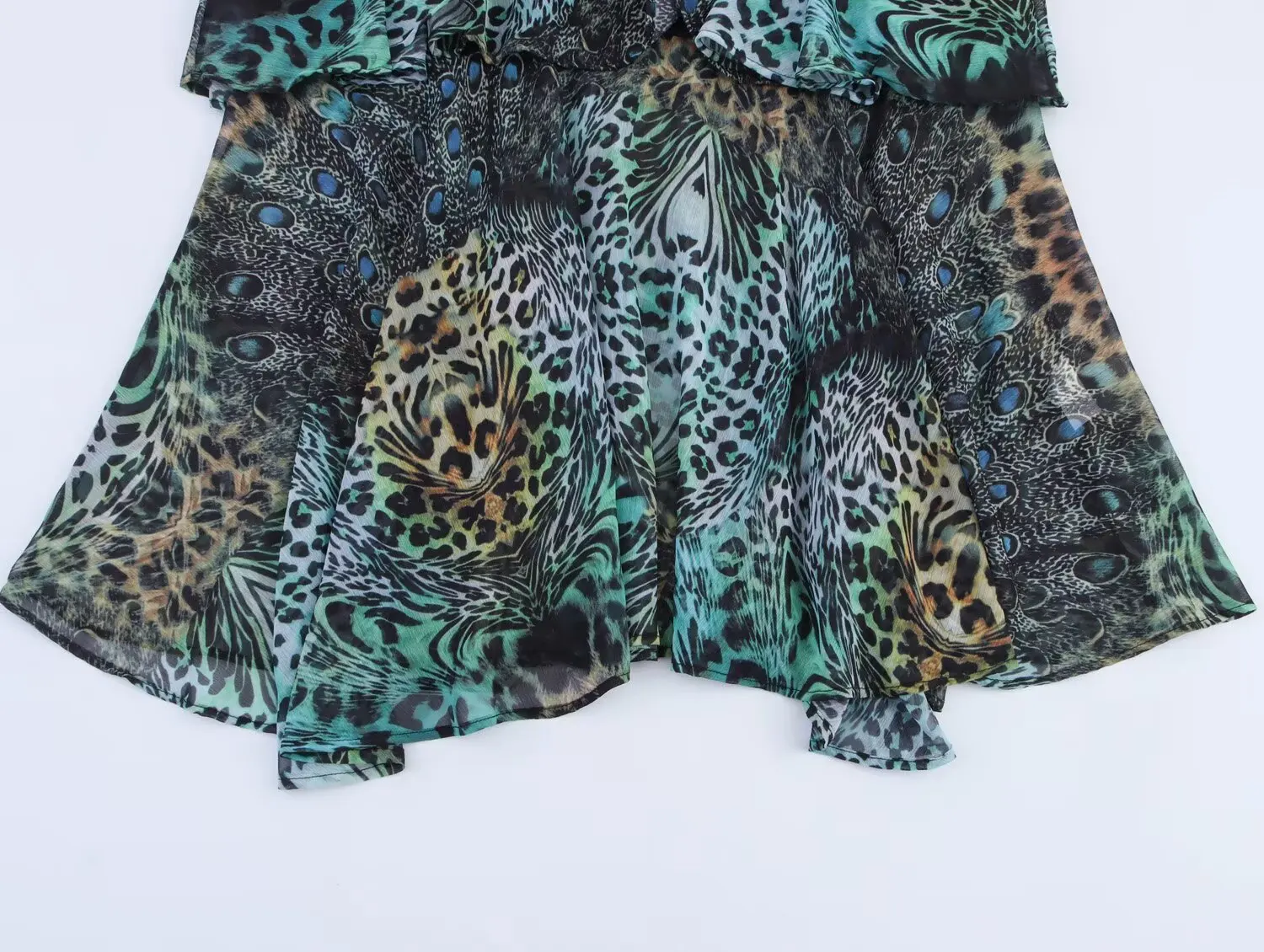 2025 retro leopardo impressão manga curta puff maxi vestido feminino emendado renda cintura 3 camadas bainha vestidos assimétricos verão longo robe