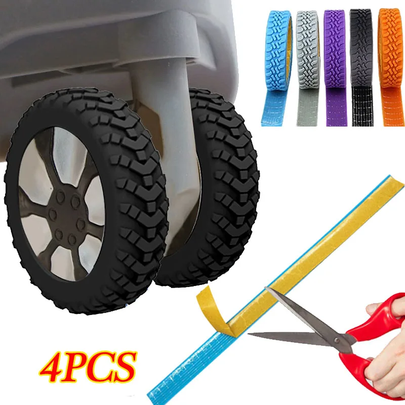 4PCS Luggage Wheels Protector Silicone Luggage Accessories Cuttable Self-adhesive Rubber Strips Reduce Noise Wheels Cover