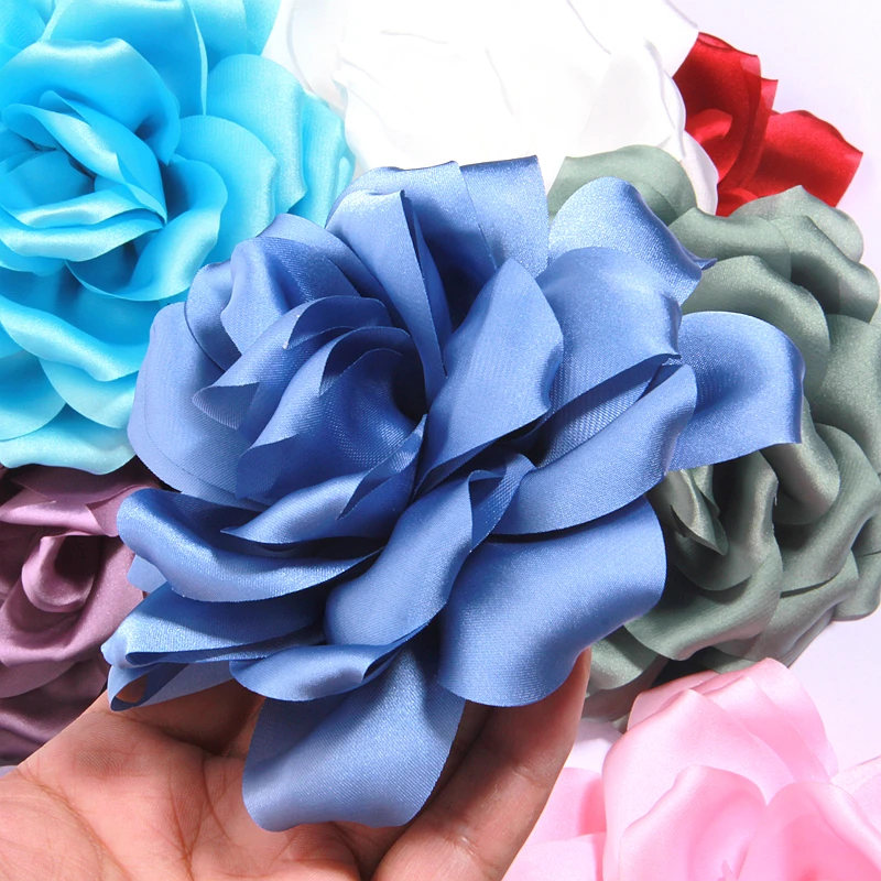 10PCS 14cm Vintage Artificial Flower Accessory For dress Apparel DIY Rosette Fabric Silk Organza Lace Satin Flowers Girl Kid