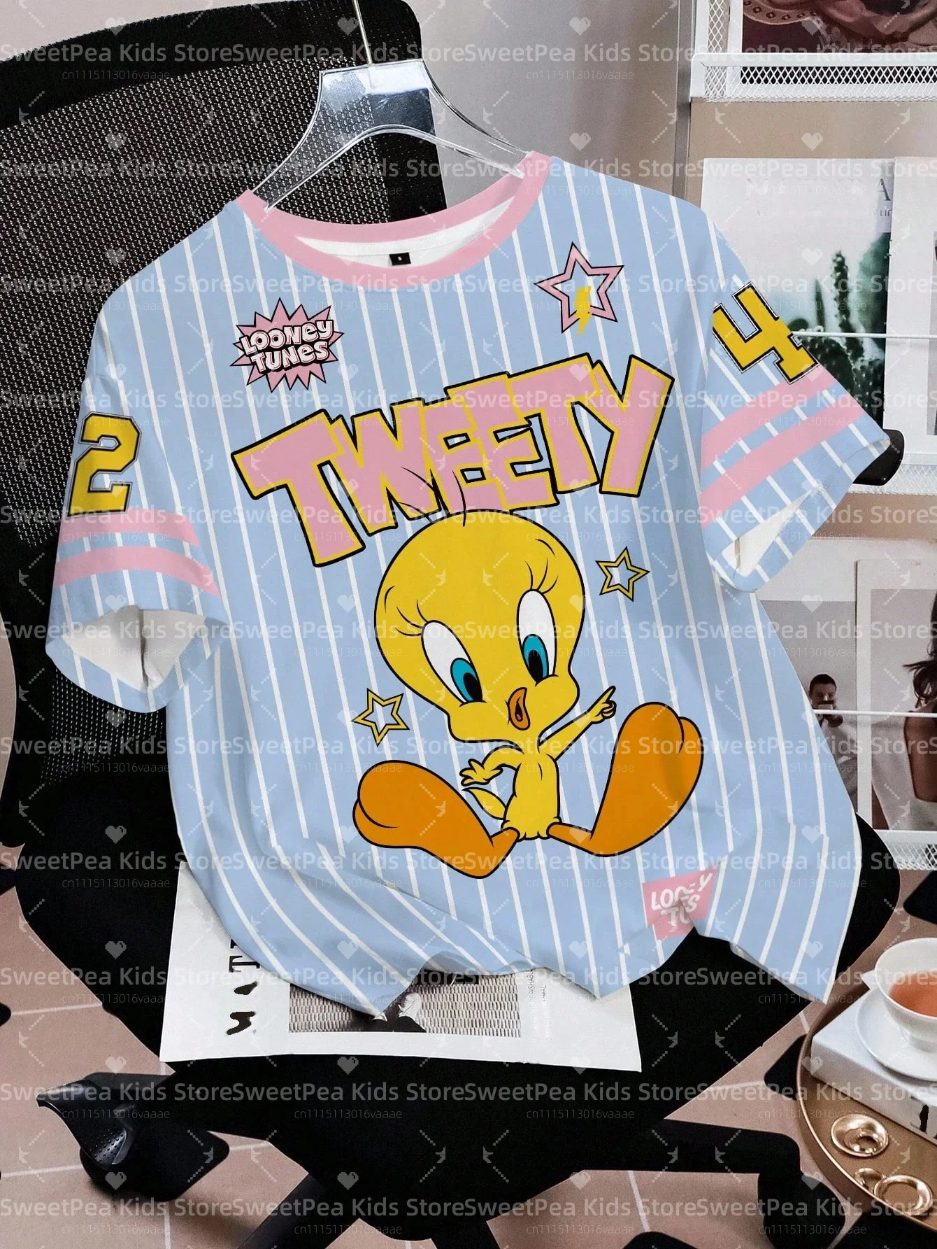 LOONEY TUNES Minimalist Casual Cartoon Design Pattern Print Summer Kids' T-shirt Round Neck Short Sleeve Pullover Loose T-shirt - view 6