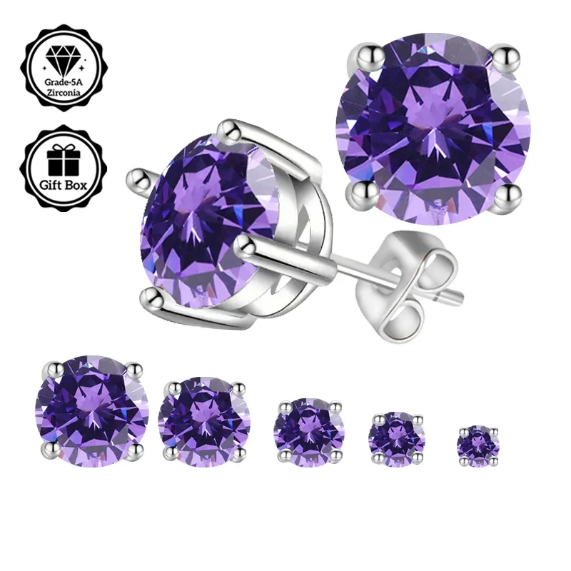 

LAMVOICE jewelry for women/stud earrings with 0.2-4 carat Purple zirconia Hypoallergenic earrings christmas gift for women