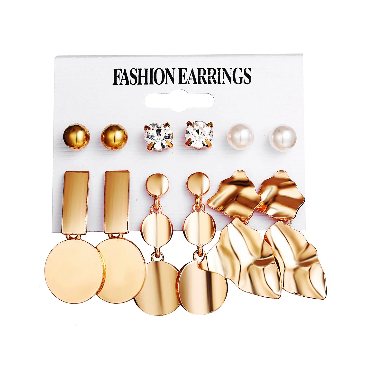 6-Piece Set Hot Selling, Fashionable, Versatile, Personalized, Simple, Metal Circular, Irregular Geometric Gold Earrings