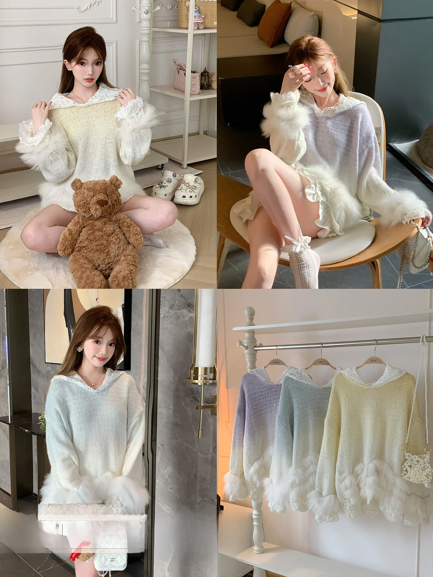 

Теплый вязаный свитер с меховым капюшоном, свободный крой, женский, модный, длинный рукав, эксклюзив онлайн-продажи