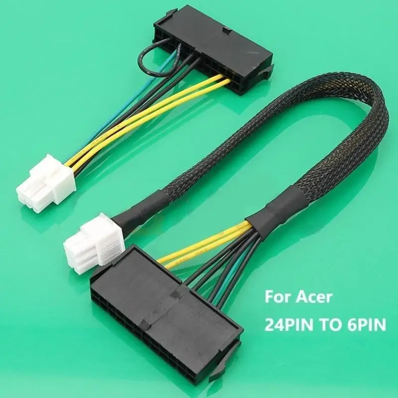 31BA 18AWG Wire-gauge ATX Power Supply Cable Wire 24Pin to 6P for Acer 6Pin Mainboard