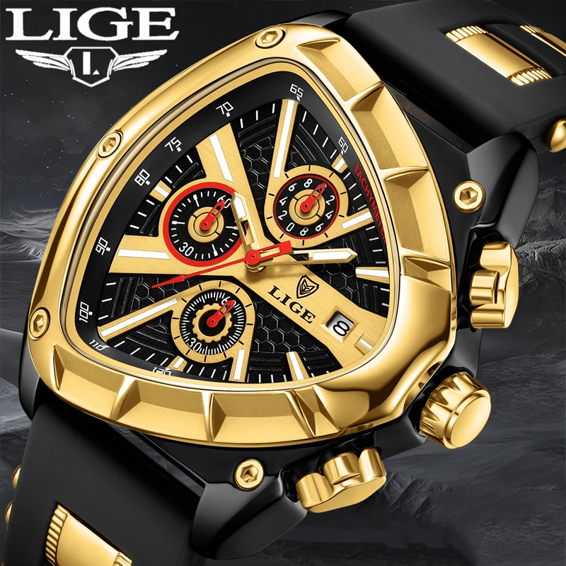 LIGE New Waterproof Watch for Men Military Sport Mens Watches Top Brand Luxury Fashion Silicone Quartz Chronograph Wristwatch