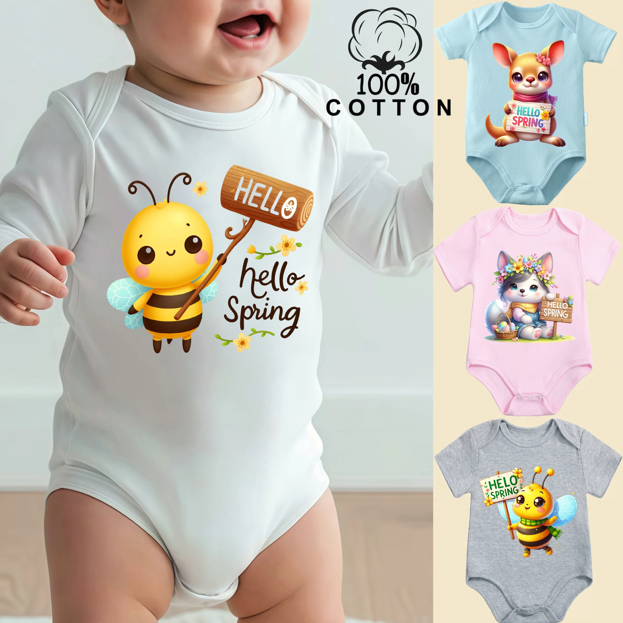 

Ретро-комбинезон из 100% хлопка с весенними животными для новорожденных от 0 до 12 месяцев: удобная одежда для малышей