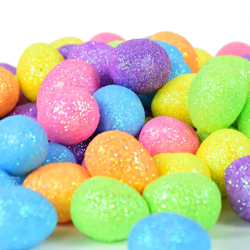 80pcs Easter Mini Glitter Eggs Colorful Foam Artificial Pigeon Birds Eggs DIY Craft Happy Easter Party Decor Kids Favor Supplies