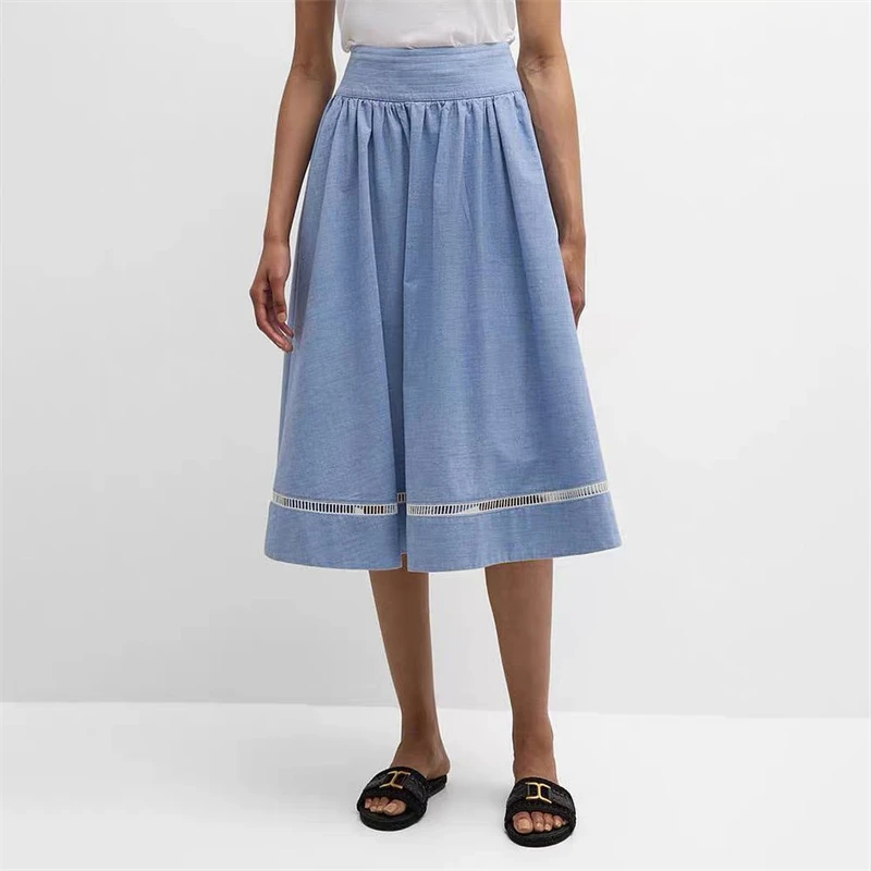 

2024New summerWomen's high-waist pure cottonCrocheted hollow edgeSkirt y2k high-qualityFashionable casual A-line large hem skirt