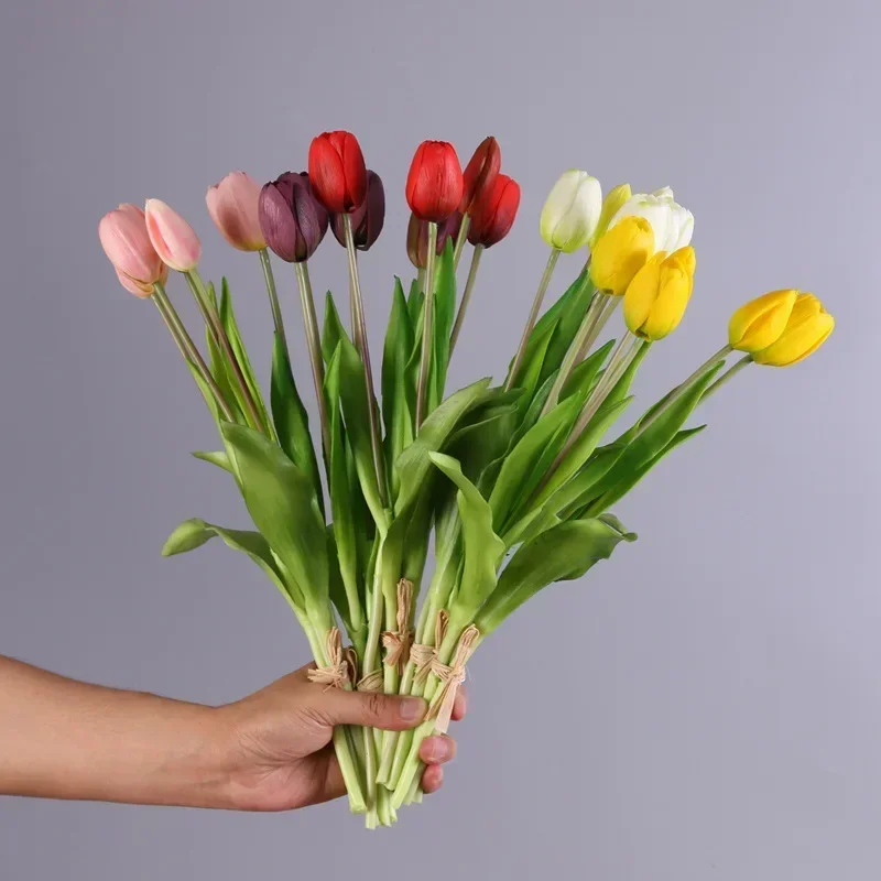 Artificial Tulips Bouquet, Soft Flower, Fake Flower, Real Touch, Home Garden, Table, Wedding Decoration, Simulation, 5-Head, 5Pc