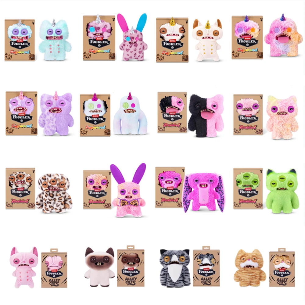 Peluches originales Fuggler : Licorne, Chat sans poils, Chaton orange, Chat de rue, Monstre aux dents, Cadeaux