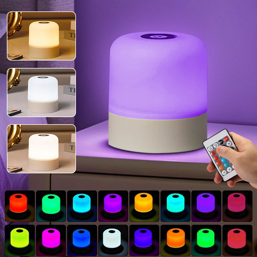 Wiederaufladbare LED-Tischlampe mit Fernbedienung, dimmbar, für Schlafzimmer, Nachttischlampen, RGB, 16 Farbwechsel, Nachtlicht, Geschenk, Raumdekoration