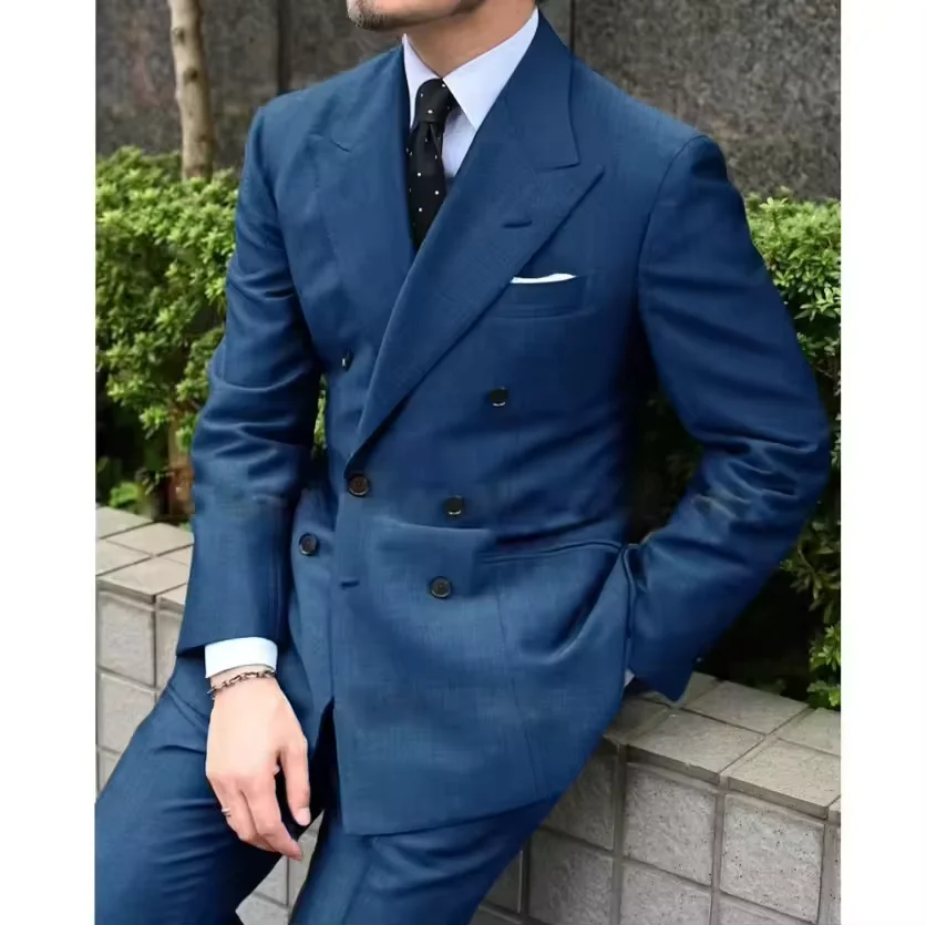 

Men's Suit Grey Classic Double Breasted for Wedding Prom Blazer Pants 2-piece Set Birthday Party Formal Events Bespoke for Men