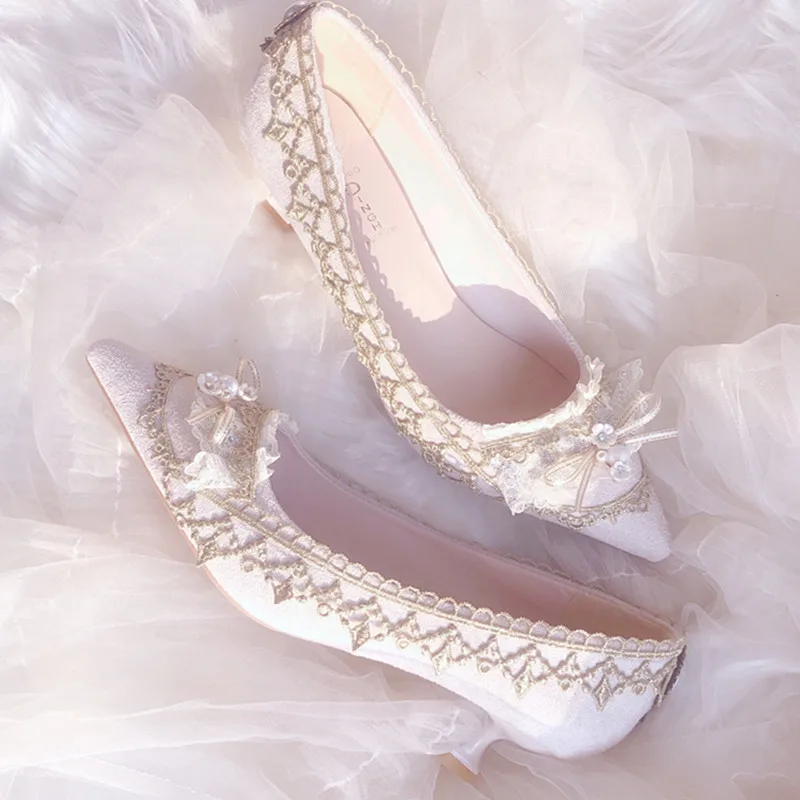 Lolita Court Style High Heel Pointed Women's Shoes Sweet  Retro Shallow Mouth Kawaii Shoes Cosplay Loli Daily Single Shoes