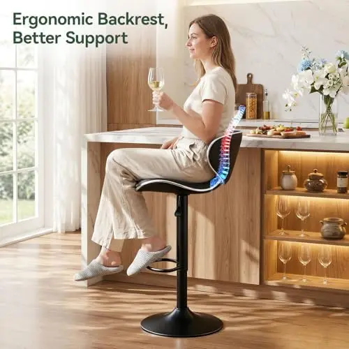 PU Leather Adjustable Bar Stools, Modern Swivel Airlift Barstools with Back, Armless Counter Height Chairs for Kitchen view 5