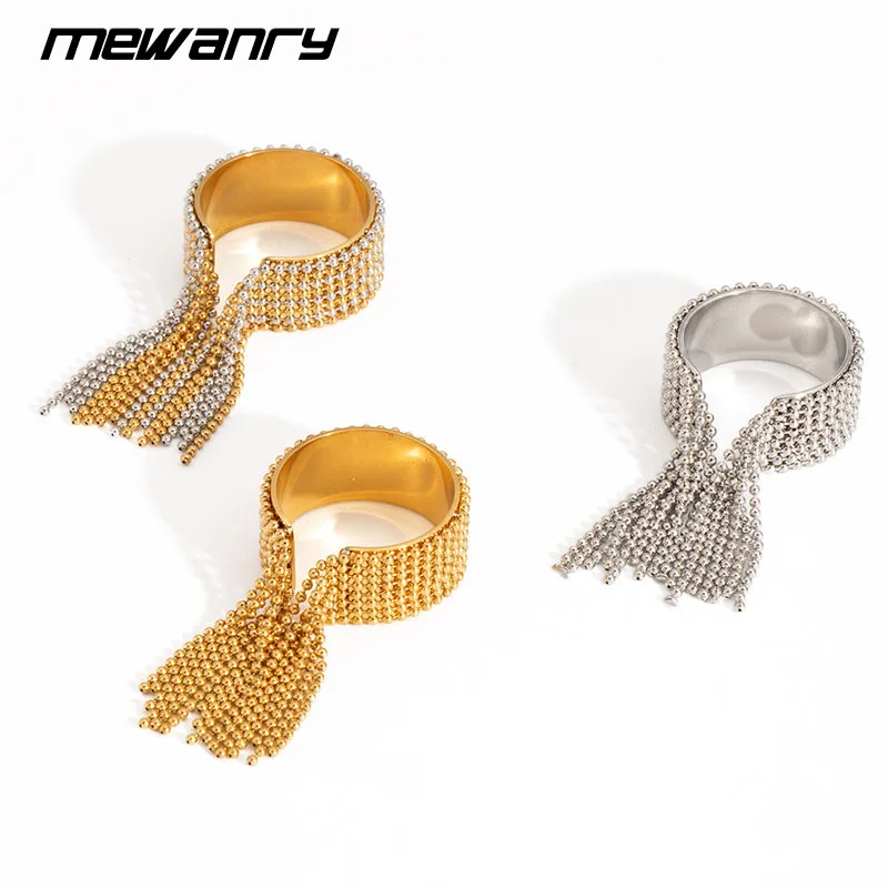 Mewanry 316L Stainless Steel Ring For Women New Fashion Multi-Layer Beaded Tassel Wedding Party Jewelry Gifts Кольцо