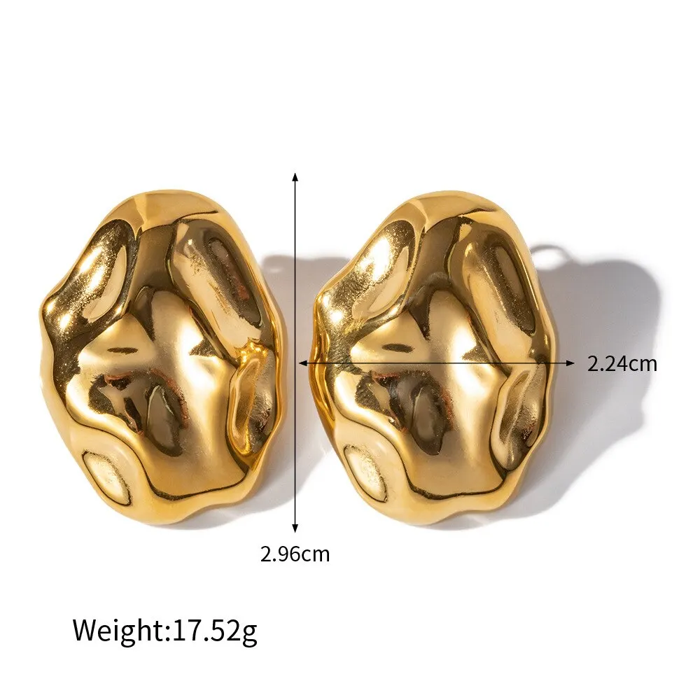 Delicate Irregular Hammer Lines Stainless Steel Earrings Beach Fashion 18K Gold Plated Tarnish Free Jewelry image 6