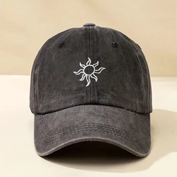 Spring and autumn new 100% cotton make old personality fashion casual embroidery sunflowers wash baseball cap Y2K