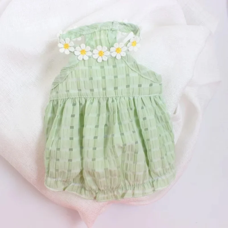 New Floral Style Collar Cat Dress Cute Yellow Green Cat Party Dress Thin Mini Pet Clothes Puppy Tutu Skirt for Summer